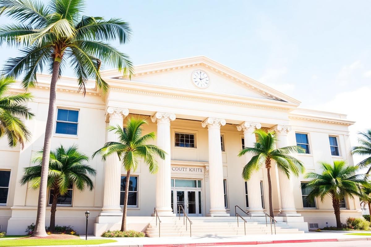 South Florida county courthouse framed by palm trees