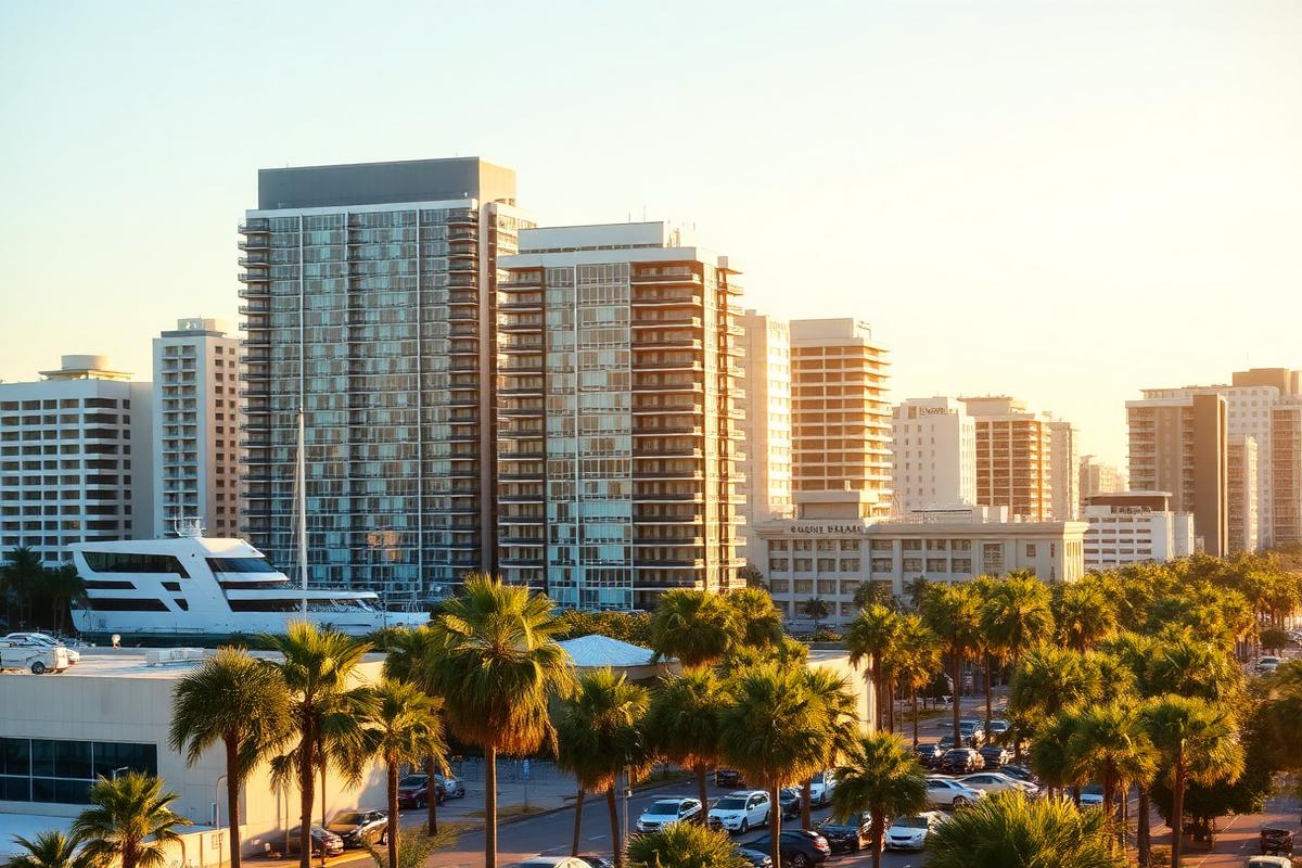 South Florida commercial skyline in warm afternoon light