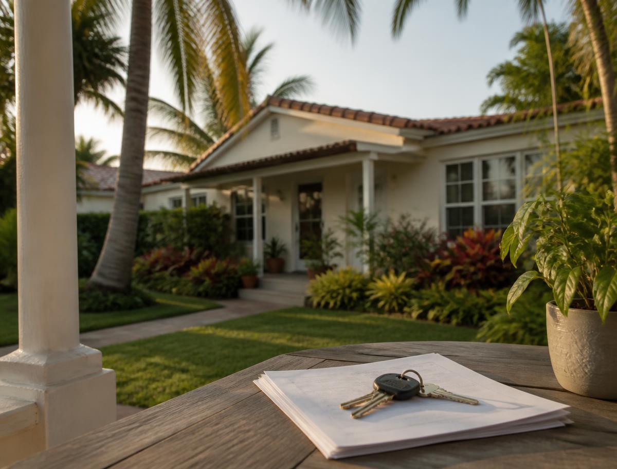 Keys and paperwork on a porch table at a South Florida home